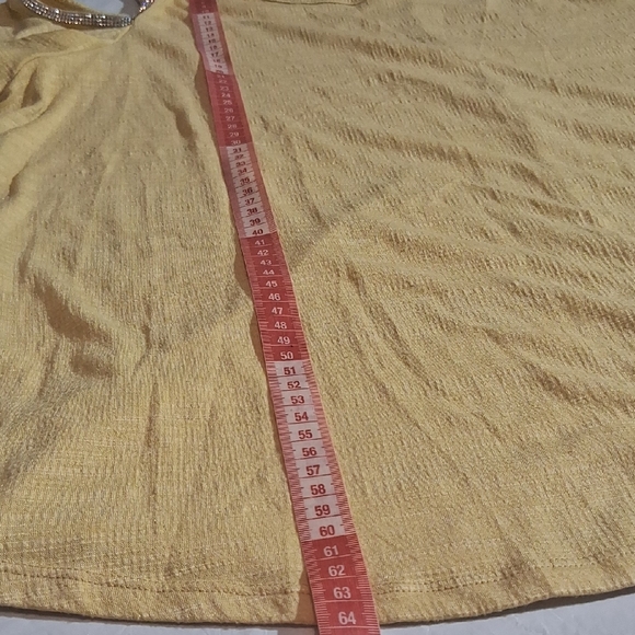 Retrology Yellow Cold Shoulder Blouse 1X Textured Elegant and Comfortable Plus S - Picture 6 of 8